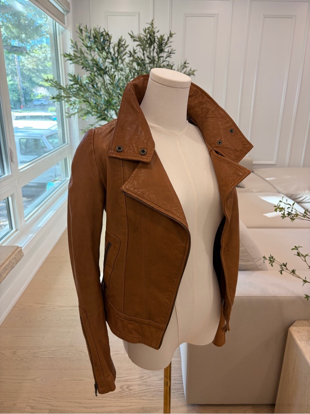 Mackage Cognac Leather Moto Jacket